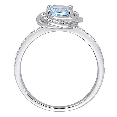 Stella Grace 10k White Gold 1/6 Carat T.W. Diamond & Sky Blue Topaz Spiral Ring