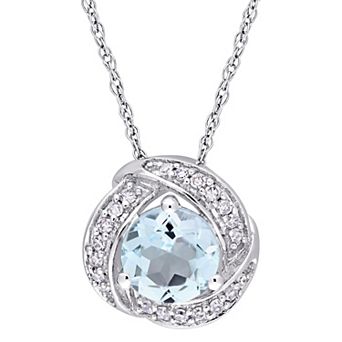 Stella Grace 10k White Gold Sky Blue Topaz & 1/10 Carat T.W. Diamond Swirl Halo Pendant Necklace