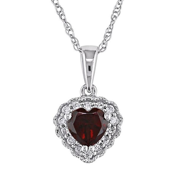 Stella Grace 10k White Gold Garnet & Diamond Accent Heart Pendant Necklace