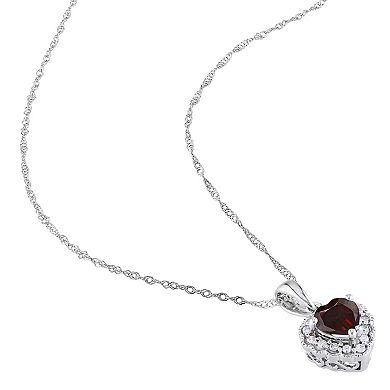 Stella Grace 10k White Gold Garnet & Diamond Accent Heart Pendant Necklace 