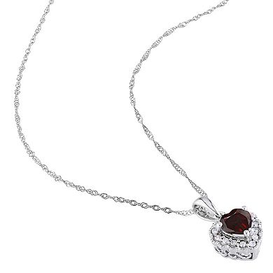 Stella Grace 10k White Gold Garnet & Diamond Accent Heart Pendant Necklace