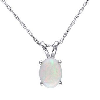 Stella Grace 10k White Gold Oval Cut Opal Solitaire Pendant Necklace