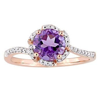 Stella Grace 14k Rose Gold 1/10 Carat T.W Diamond & Amethyst Floral Halo Ring