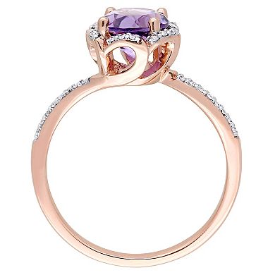 Stella Grace 14k Rose Gold 1/10 Carat T.W Diamond & Amethyst Floral Halo Ring