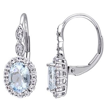 Stella Grace 14k White Gold Aquamarine, White Topaz & Diamond Accent Vintage Leverback Earrings