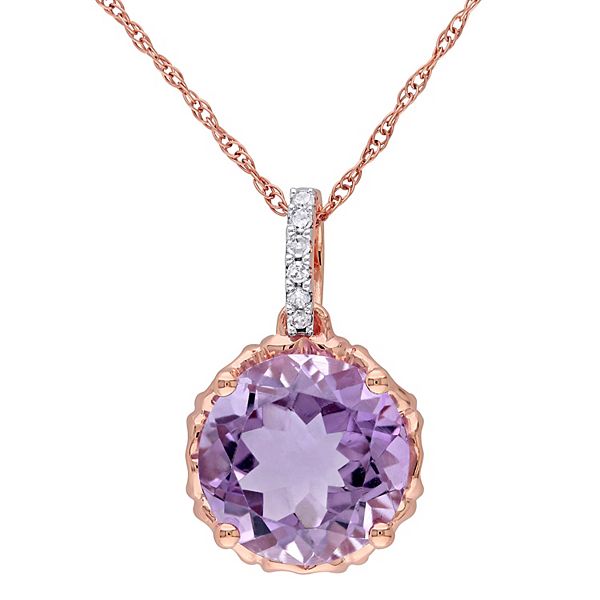 Stella Grace 10k Rose Gold Amethyst & Diamond Accent Round Pendant Necklace