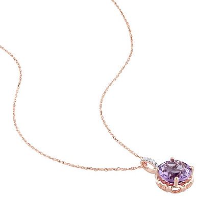 Stella Grace 10k Rose Gold Amethyst & Diamond Accent Round Pendant Necklace