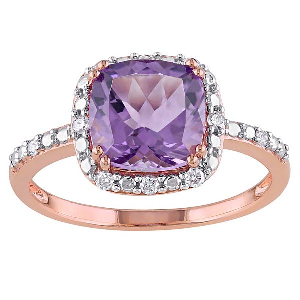 Stella Grace 10k Rose Gold Amethyst & 1/10 Carat T.W. Diamond Halo Ring