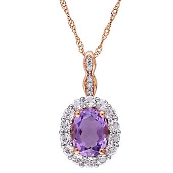 Stella Grace 14k Rose Gold Amethyst, White Topaz & Diamond Accent Vintage Pendant Necklace