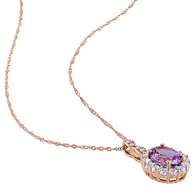 Stella Grace 14k Rose Gold Amethyst, White Topaz & Diamond Accent Vintage Pendant Necklace