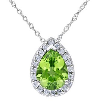 Stella Grace 14k White Gold Peridot & 1/5 Carat T.W. Diamond Halo Pendant Necklace