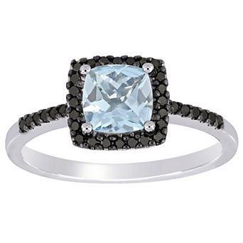 Stella Grace 10k White Gold Aquamarine & 1/7 Carat T.W. Black Diamond Halo Ring
