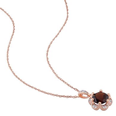 Stella Grace 14k Rose Gold Garnet & Diamond Accented Flower Pendant Necklace