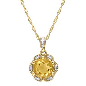 Stella Grace 14k Gold Citrine & Diamond Accent Flower Pendant Necklace