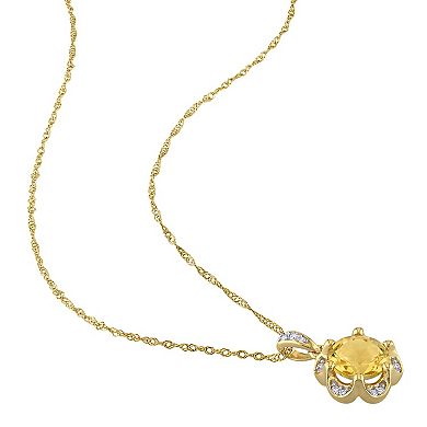 Stella Grace 14k Gold Citrine & Diamond Accent Flower Pendant Necklace
