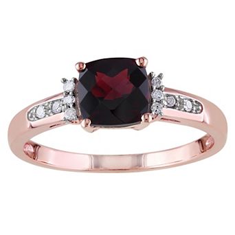 Stella Grace 10k Rose Gold Cushion Cut Garnet & Diamond Accent Ring