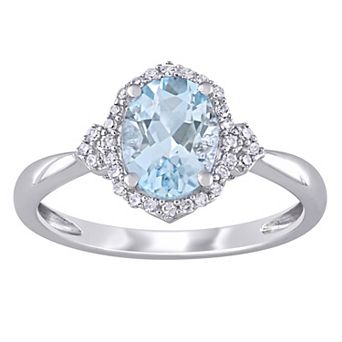Stella Grace 10k White Gold Aquamarine & 1/8 Carat T.W. Diamond Halo Ring