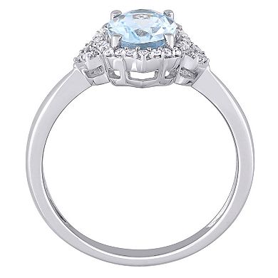 Stella Grace 10k White Gold Aquamarine & 1/8 Carat T.W. Diamond Halo Ring