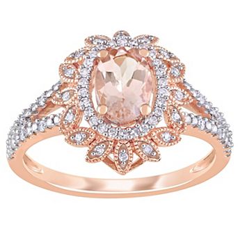 Stella Grace 10k Rose Gold Morganite & 1/5 Carat T.W. Diamond Floral Halo Ring