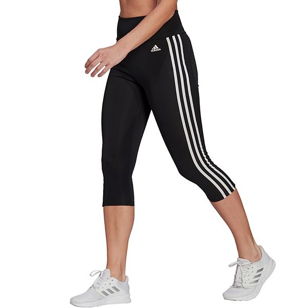 Adidas Women's Asian Size XL Black White 3 Stripe Pullstring Capri