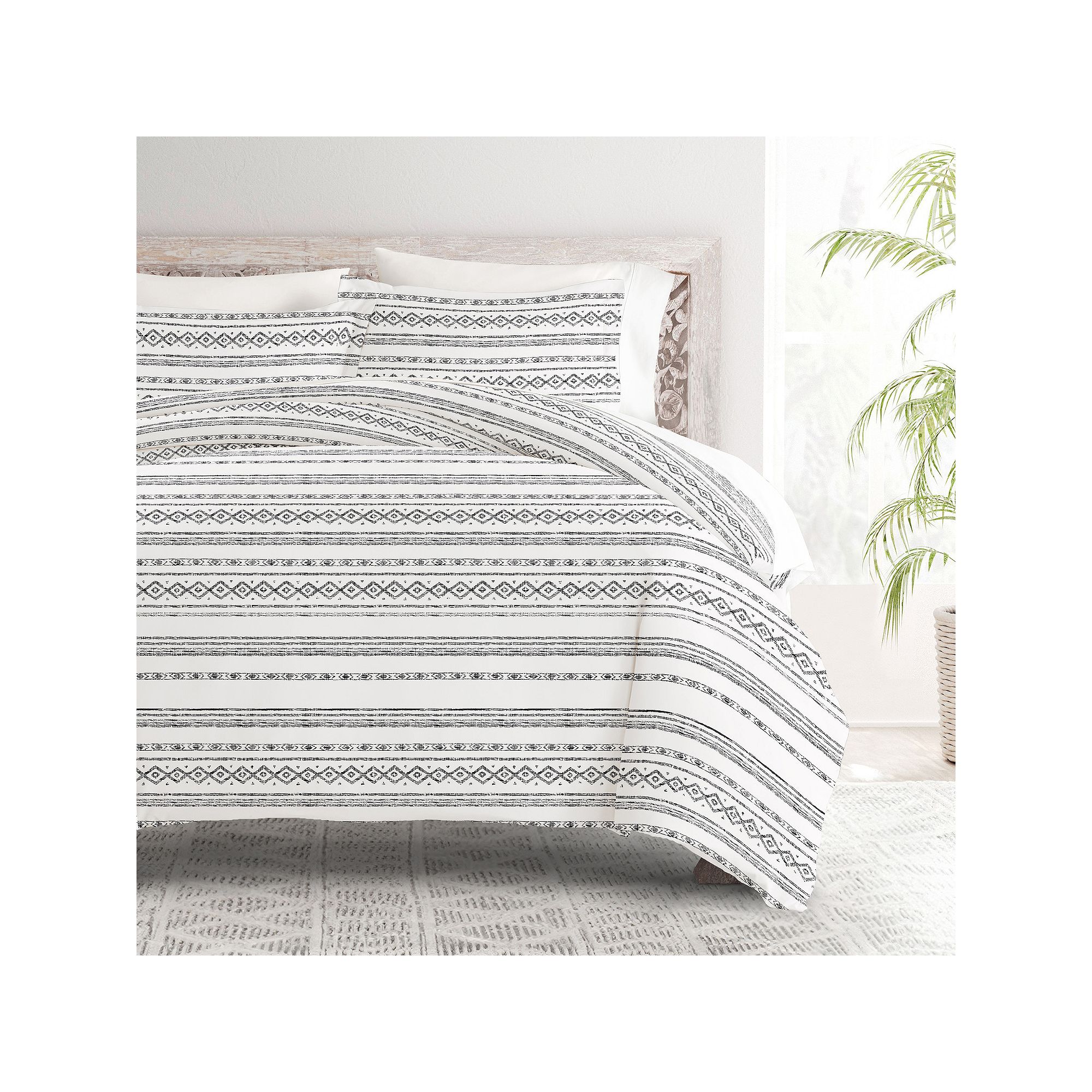 Home Collection Premium Ultra Soft Geo Threads Pattern Duvet Cover Set, Gra