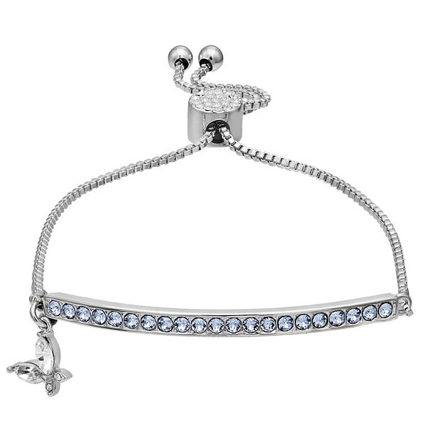 Brilliance Crystal Butterfly Charm Adjustable Bar Bracelet, Women's, Size: 7, Grey