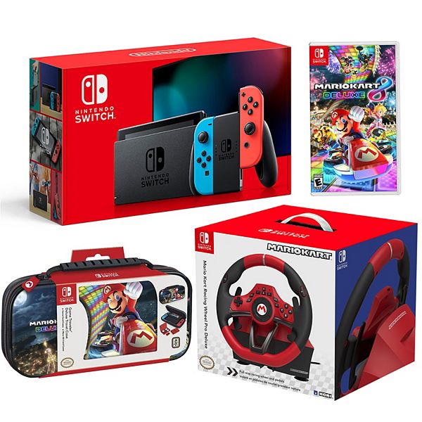 Kom op Imidlertid Fordi Nintendo Switch Console & Mario Kart Deluxe 8 Game with Racing Wheel & Case