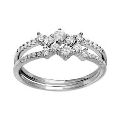PRIMROSE Sterling Silver Pave Cubic Zirconia Double Cluster Band Ring