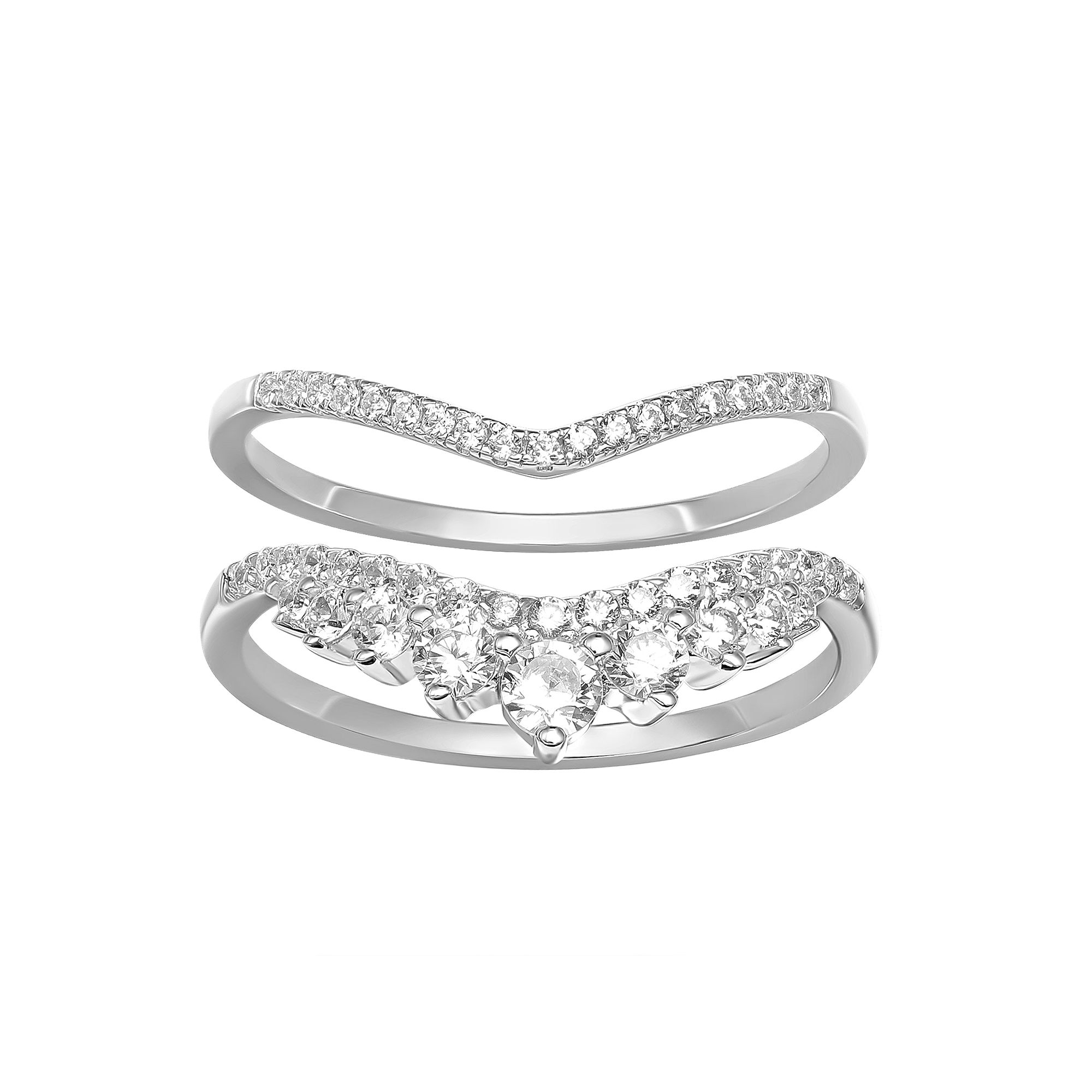 PRIMROSE Sterling Silver Cubic Zirconia Curve Graduated Ring Set, Womens, 