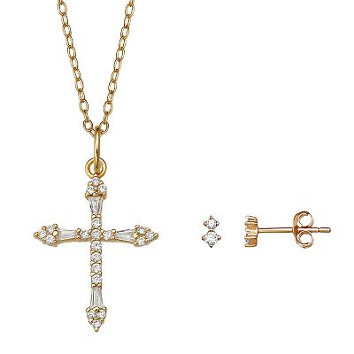 Cross Cubic Zirconia Sterling Silver Earrings and Pendant Set Cross Cubic Zirconia Sterling Silver Earrings and Pendant Set