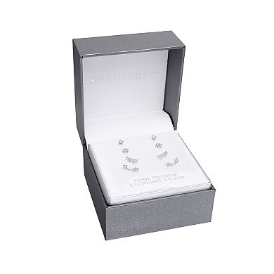 PRIMROSE Sterling Silver Cubic Zirconia, Round Crawler, Star & Flower Stud Earring Set