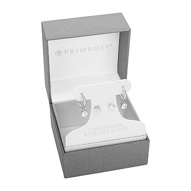 PRIMROSE Sterling Silver Cubic Zirconia Stud & Drop Earrings Set