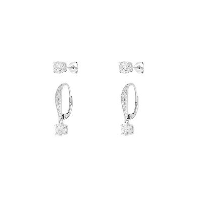 PRIMROSE Sterling Silver Cubic Zirconia Stud & Drop Earrings Set