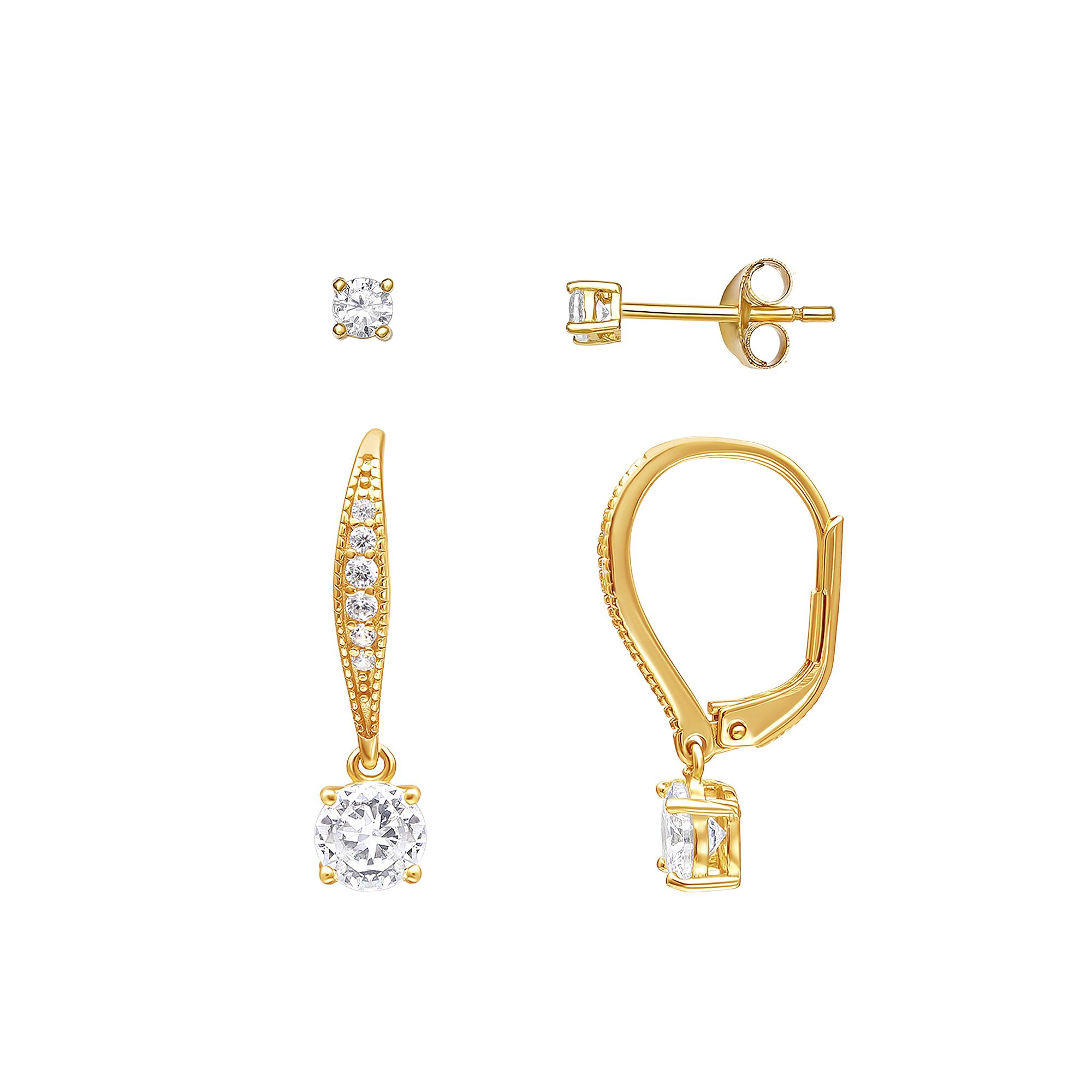 PRIMROSE Sterling Silver Cubic Zirconia Stud & Drop Earring Duo Set, Women