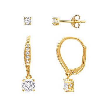 PRIMROSE Sterling Silver Cubic Zirconia Stud & Drop Earring Duo Set