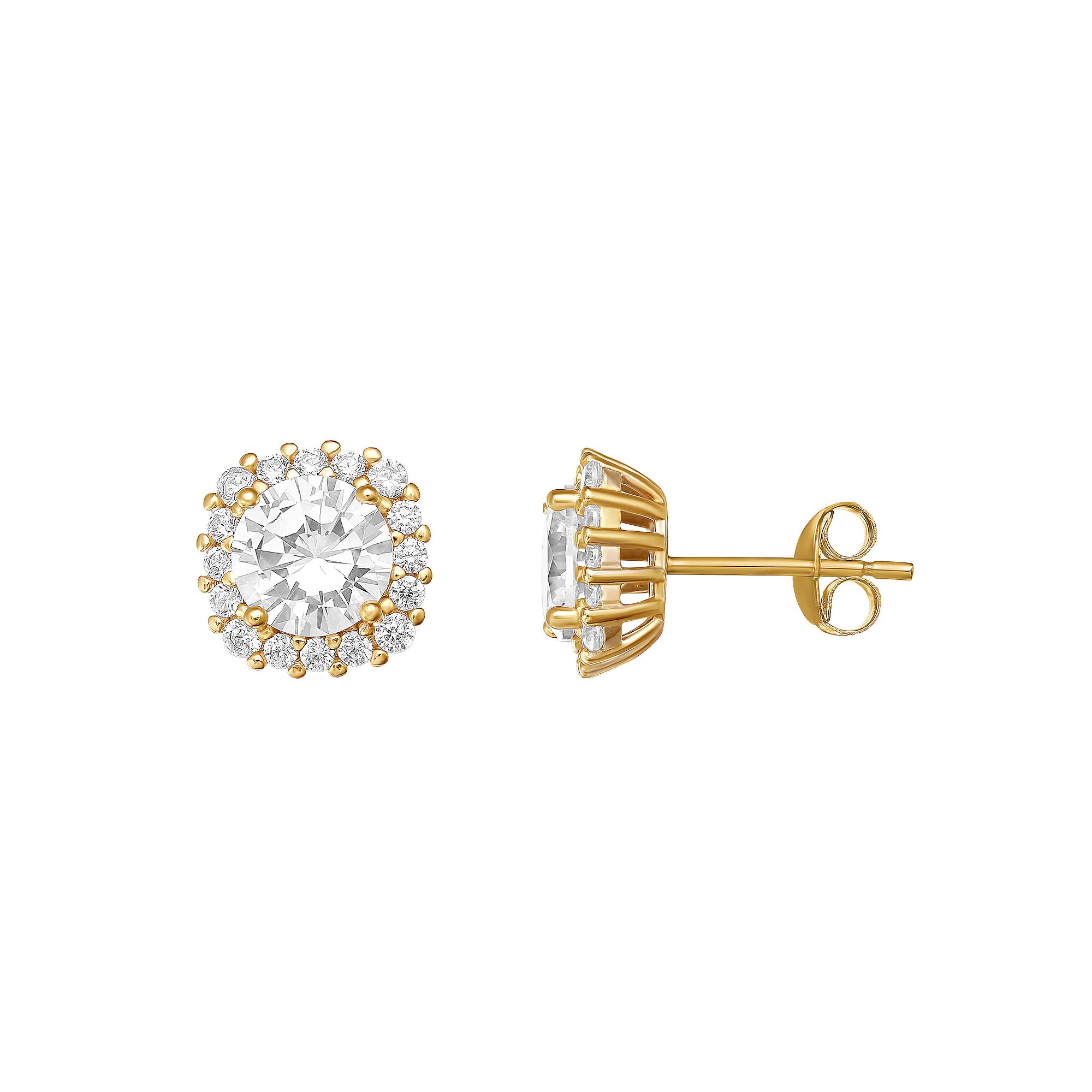 PRIMROSE Sterling Silver Cubic Zirconia Rounded Square Stud Earrings, Women