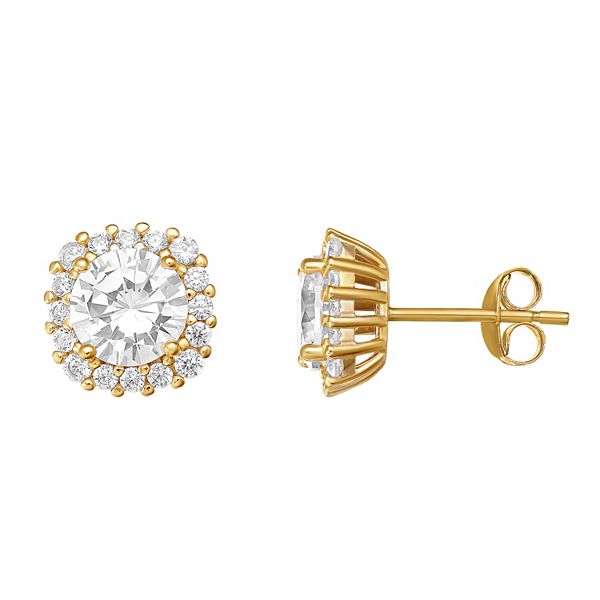 PRIMROSE Sterling Silver Cubic Zirconia Rounded Square Stud Earrings - Gold Tone