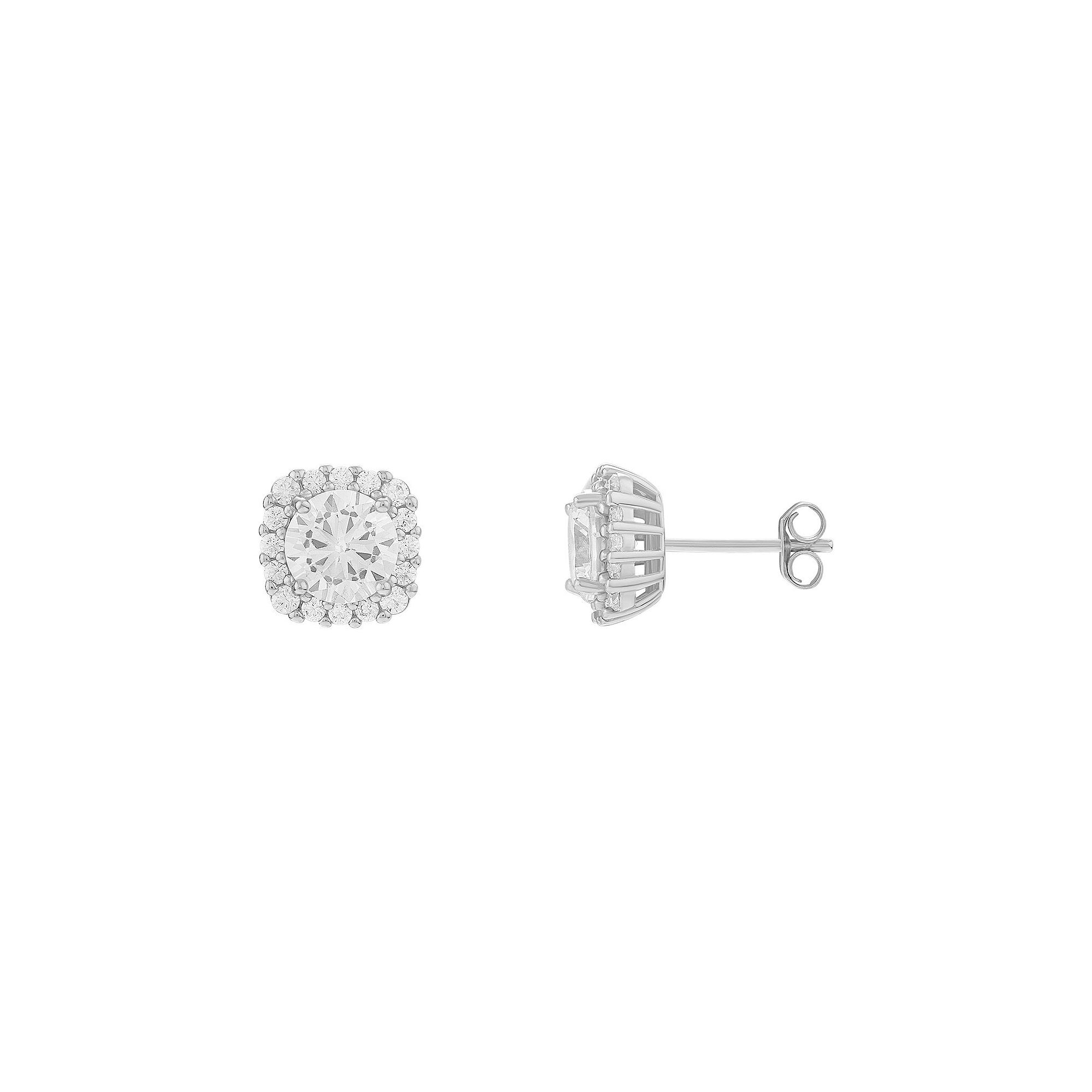 PRIMROSE Sterling Silver Cubic Zirconia Rounded Square Stud Earrings, Women