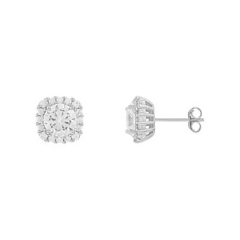 PRIMROSE Sterling Silver Cubic Zirconia Rounded Square Stud Earrings