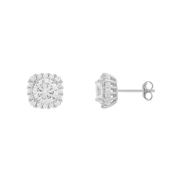 PRIMROSE Sterling Silver Cubic Zirconia Rounded Square Stud Earrings - Sterling Silver