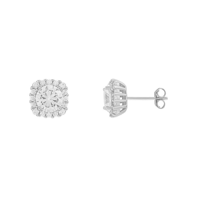 PRIMROSE Sterling Silver Cubic Zirconia Rounded Square Stud Earrings, Women