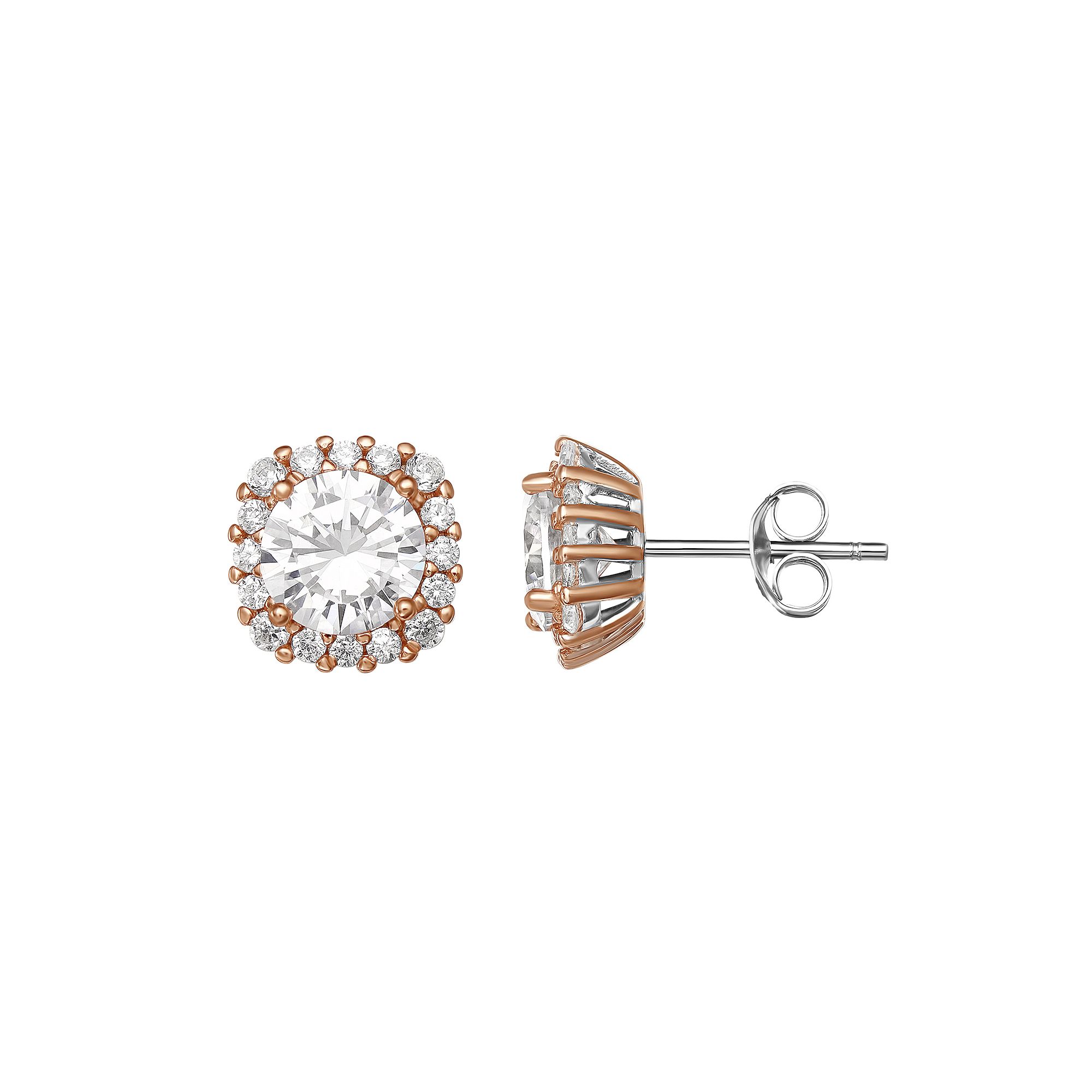 PRIMROSE Sterling Silver Cubic Zirconia Rounded Square Stud Earrings, Women