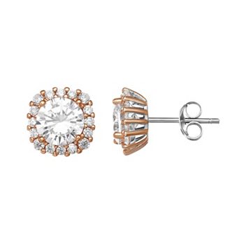 PRIMROSE Sterling Silver Cubic Zirconia Rounded Square Stud Earrings