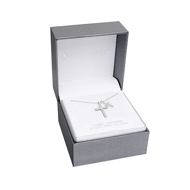 PRIMROSE Sterling Silver Cubic Zirconia Cross Pendant Necklace