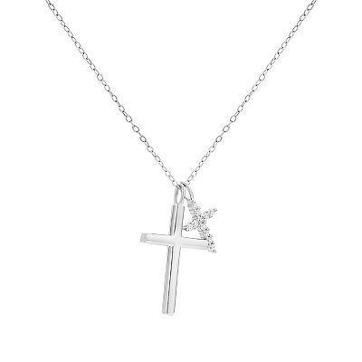 Double Cross Necklace Gold-plated Sterling Silver with Cubic Zirconia Accents Double Cross Necklace Gold-plated Sterling Silver with Cubic Zirconia Accents