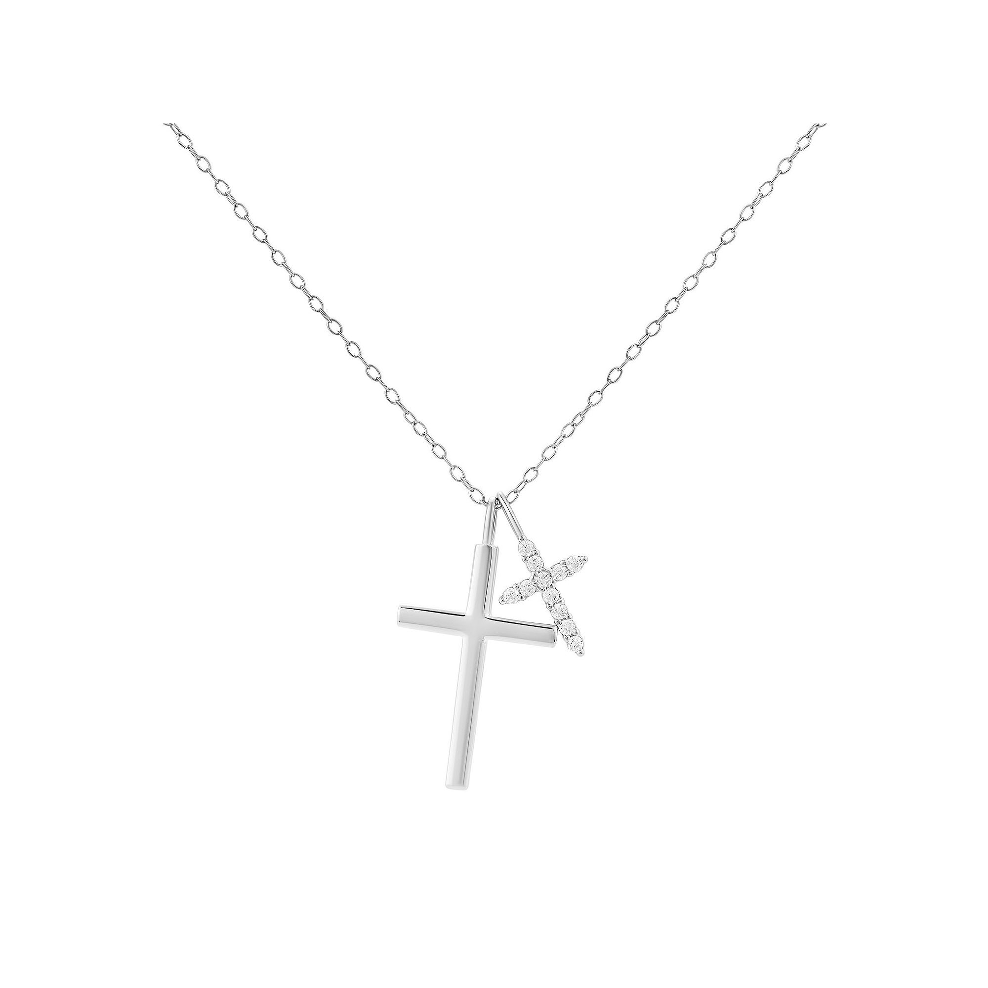 PRIMROSE Sterling Silver Cubic Zirconia Cross Pendant Necklace, Womens, S