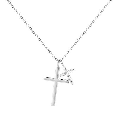 Double Cross Necklace Gold-plated Sterling Silver with Cubic Zirconia Accents Double Cross Necklace Gold-plated Sterling Silver with Cubic Zirconia Accents