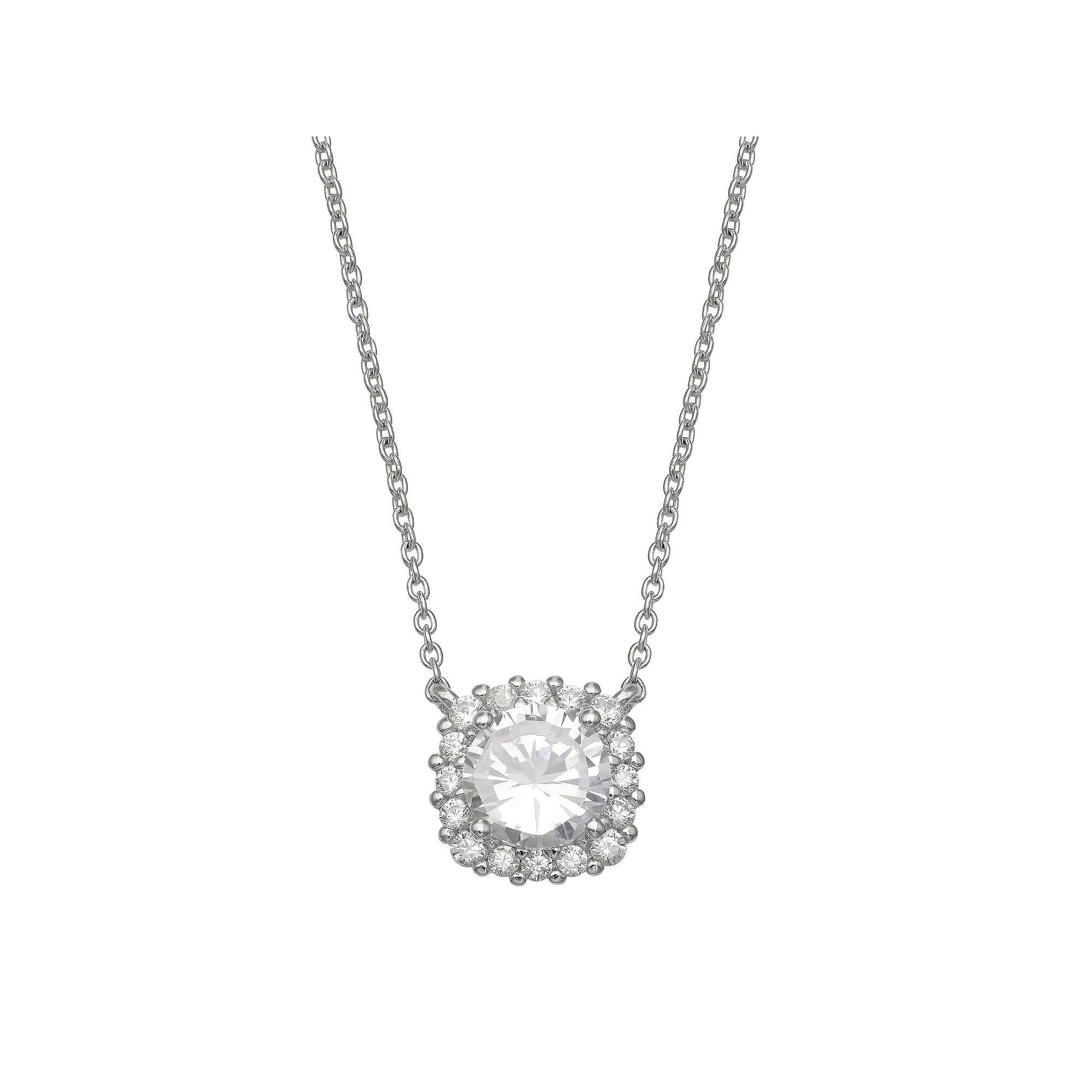 PRIMROSE Sterling Silver Cubic Zirconia Square Shape Cable Chain Necklace, 