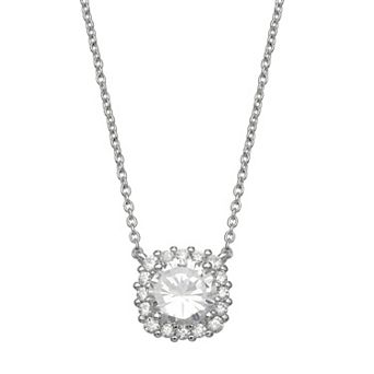 PRIMROSE Sterling Silver Cubic Zirconia Square Shape Cable Chain Necklace
