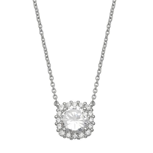 PRIMROSE Sterling Silver Cubic Zirconia Square Shape Cable Chain Necklace